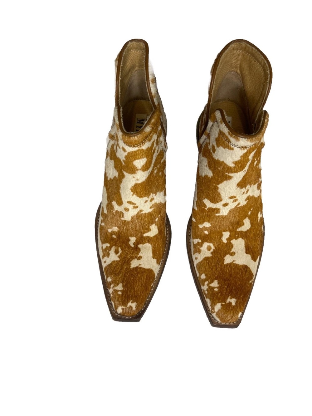 MYRA BAG Cow Hair On Hide Leather Ankle Cowboy Boots Women’s 9 White & Brown